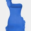 Ruffle One Shoulder Mini Dress>MICAS New