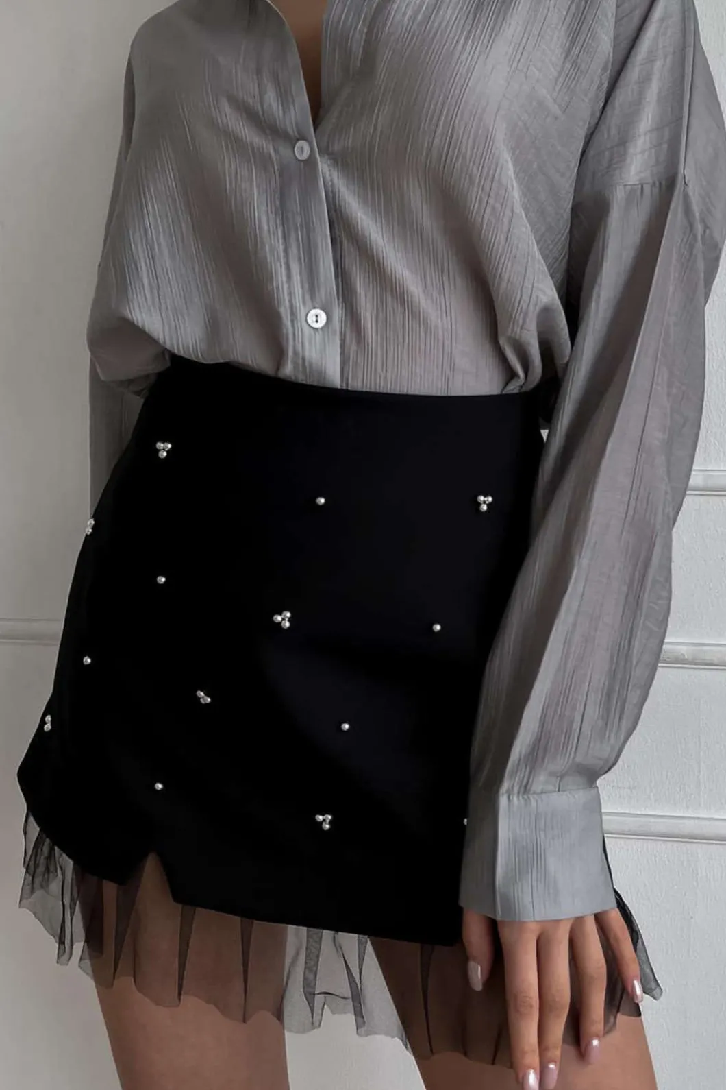 Ruffle Patchwork High Waist Skirt>MICAS Outlet