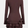 Ruffle Round Neck Long Sleeve Mini Dress>MICAS Outlet
