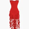 Ruffle Tassel Halter Bustier Mini Dress>MICAS Best