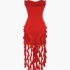 Ruffle Tassel Halter Bustier Mini Dress>MICAS Best