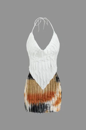 Ruffle Tie Halter Backless Cowl Neck Top And Tie Dye Mini Skirt Set>MICAS Discount