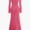 Ruffle Trim Ruched Cut Out Maxi Dress>MICAS New