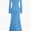 Ruffle Trim Ruched Cut Out Maxi Dress>MICAS New