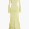 Ruffle Trim Ruched Cut Out Maxi Dress>MICAS New