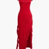 Ruffle Trim Square Neck Slit Sleeveless Maxi Dress>MICAS Outlet