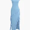 Ruffle Trim Square Neck Slit Sleeveless Maxi Dress>MICAS Outlet