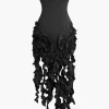 Ruffled Fringe Strapless Midi Dress>MICAS Sale