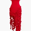 Ruffled Fringe Strapless Midi Dress>MICAS Sale