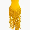 Ruffled Fringe Strapless Midi Dress>MICAS Sale