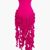 Ruffled Fringe Strapless Midi Dress>MICAS Sale