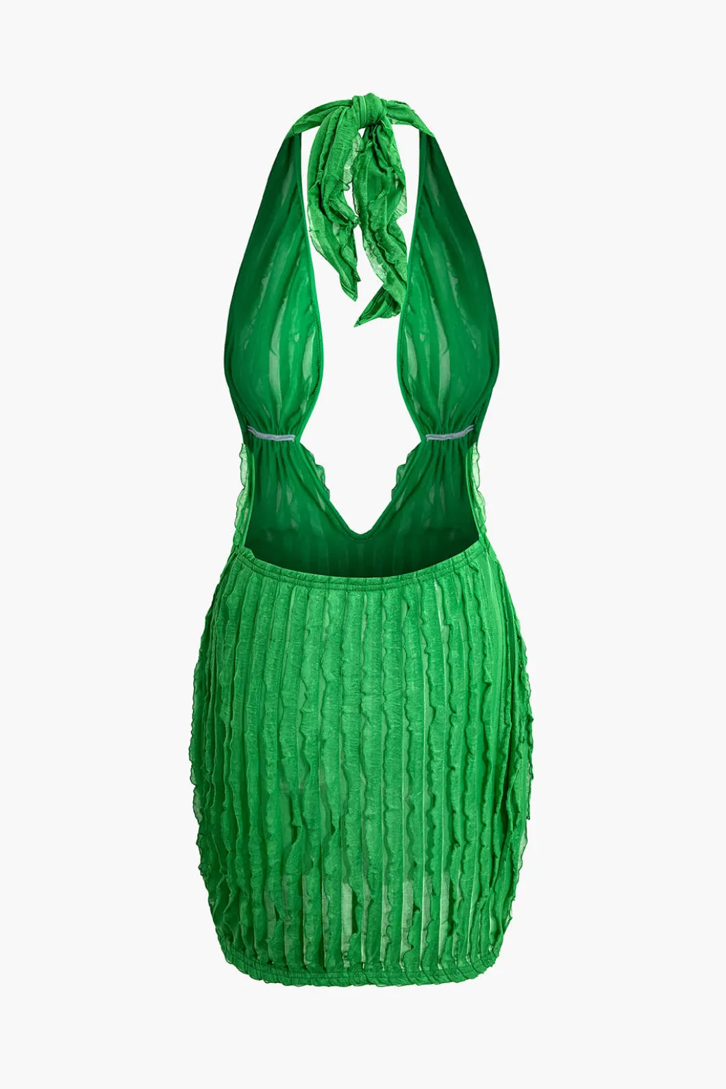Ruffled Halter Backless Deep V-neck Mini Dress>MICAS Online
