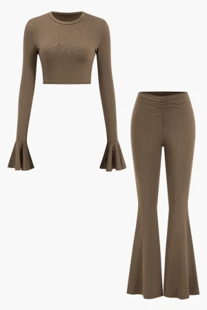 Ruffled Long Sleeve Top And Flared Trouser Set>MICAS Sale