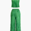 Ruffled Textured Halter Crop Top And Wide-Leg Pants Set>MICAS Hot