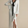 Ruffled V-Neck Long Sleeve Maxi Dress>MICAS Best