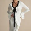 Ruffled V-Neck Long Sleeve Maxi Dress>MICAS Best