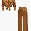 Satin Button Up Long Sleeve Shirt And Pants Set>MICAS Discount