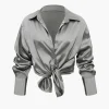 Satin Button Up Long Sleeve Shirt And Pants Set>MICAS Discount