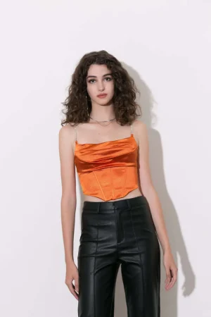 Satin Draped Corset Top>MICAS Fashion