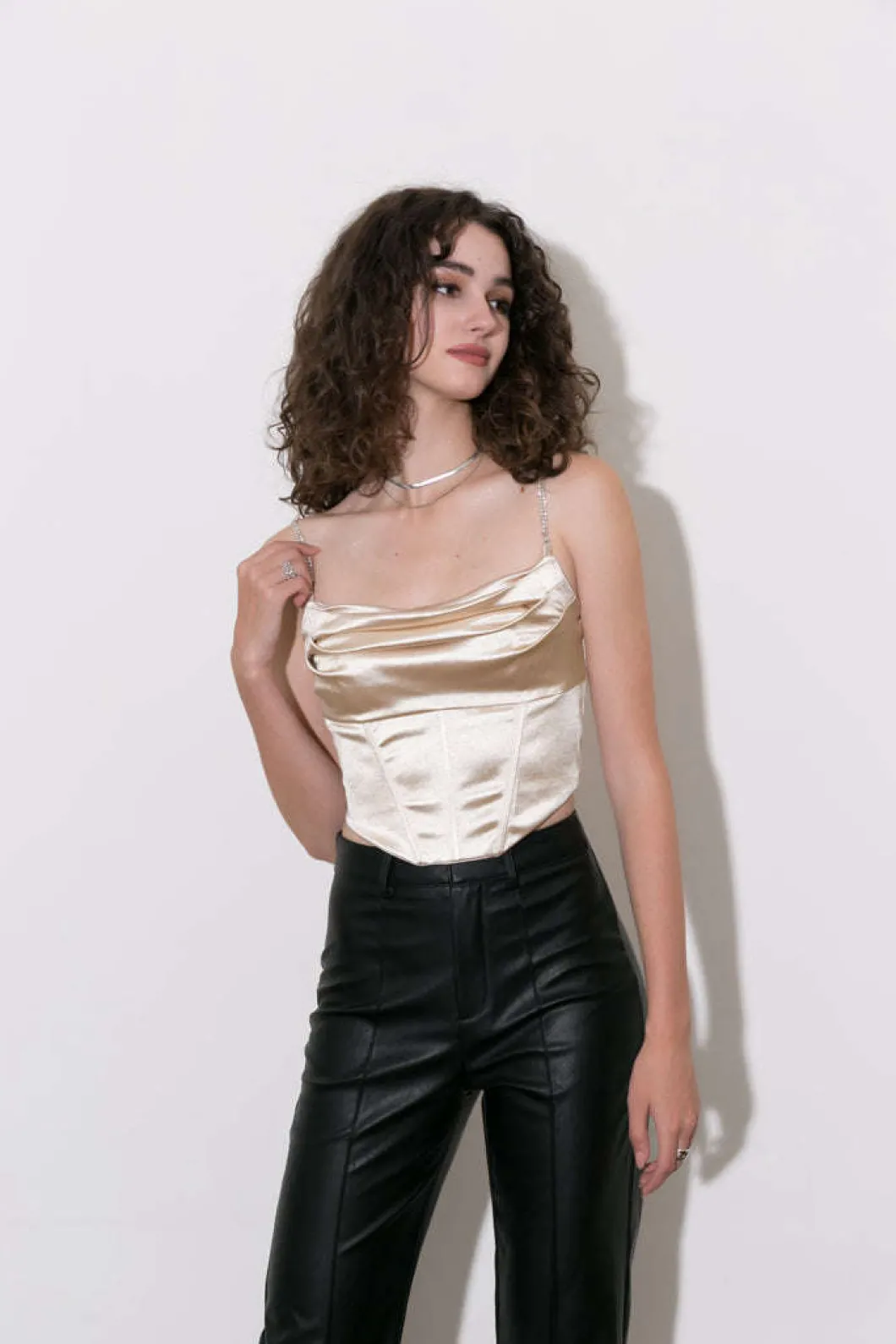 Satin Draped Corset Top>MICAS Fashion