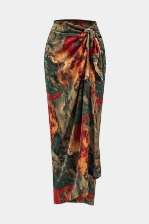 Satin Floral Print Tie Front Skirt>MICAS Outlet