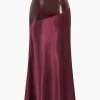 Satin Patchwork Faux Leather Asymmetrical Skirt>MICAS Fashion