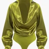 Satin Patchwork Long Sleeve Bodysuit>MICAS Sale