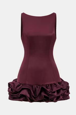 Satin Ruffle Hem Sleeveless Mini Dress>MICAS Hot