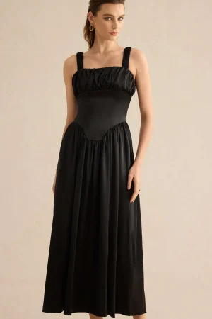 Satin Sleeveless Maxi Dress>MICAS Discount