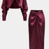 Satin Twist Knot Long Sleeve Top And Skirt Set>MICAS Hot