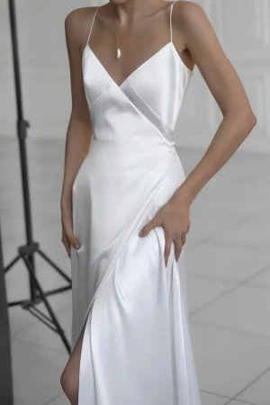 Satin V-Neck Sleeveless Slip Maxi Dress>MICAS Outlet