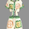 Scarf Print Tie-Front Shirt And Drawstring Shorts Set>MICAS Outlet