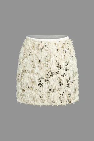Sequin Feather Fringe Skirt>MICAS Fashion