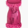 Sequin Feather Sleeveless Mini Dress>MICAS New