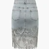 Sequin Fringe Hem Denim Skirt>MICAS Outlet