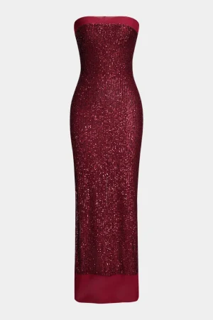 Sequin Strapless Sleeveless Maxi Dress>MICAS Fashion