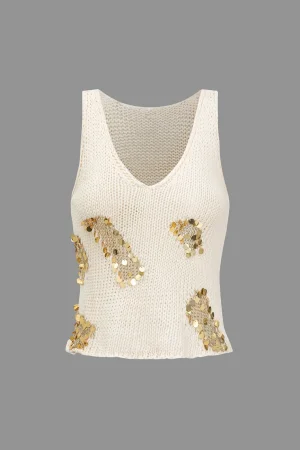 Sequin Sweater Cut Out Tank Top>MICAS New