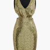 Sequin V-neck Sleeveless Cut Out Mini Dress>MICAS Outlet