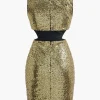 Sequin V-neck Sleeveless Cut Out Mini Dress>MICAS Outlet