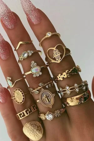 Set of 15 Pc Rhinestone Rings>MICAS Outlet