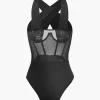 Sheer Mesh Patchwork Corset Bodysuit>MICAS Fashion