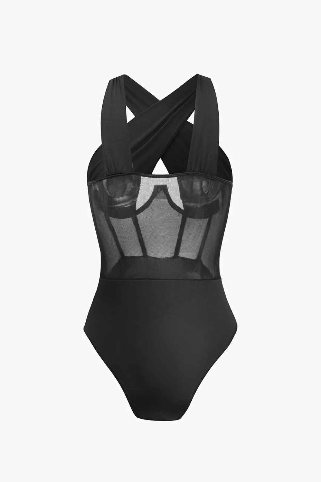 Sheer Mesh Patchwork Corset Bodysuit>MICAS Fashion