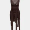 Sheer Mesh Wrap Tie Ribbon Mini Dress>MICAS Outlet