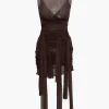 Sheer Mesh Wrap Tie Ribbon Mini Dress>MICAS Outlet