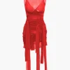 Sheer Mesh Wrap Tie Ribbon Mini Dress>MICAS Outlet