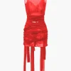 Sheer Mesh Wrap Tie Ribbon Mini Dress>MICAS Outlet