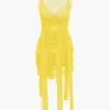 Sheer Mesh Wrap Tie Ribbon Mini Dress>MICAS Outlet