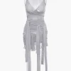 Sheer Mesh Wrap Tie Ribbon Mini Dress>MICAS Outlet