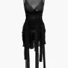 Sheer Mesh Wrap Tie Ribbon Mini Dress>MICAS Outlet