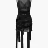 Sheer Mesh Wrap Tie Ribbon Mini Dress>MICAS Outlet
